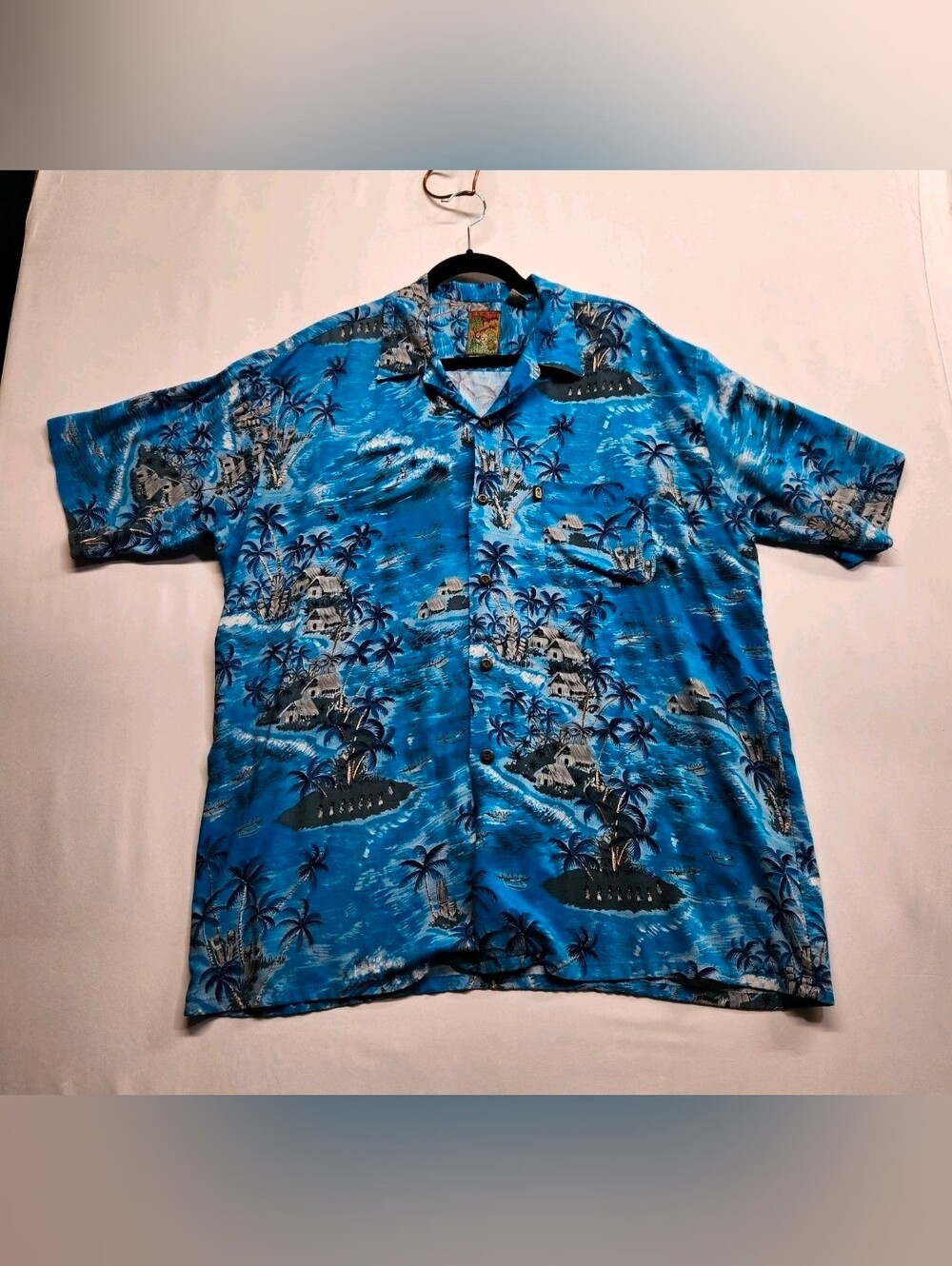 ⭐️Vintage Pineapple Connection Hawaiian Shirt Men XL Blue Rayon Hula Dancer